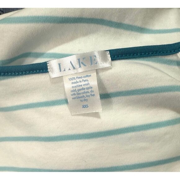 Lake Women's Pajama Top T-Shirt White Blue Stripe Teal Trim 3/4 Sleeve Size XXS - Picture 3 of 4